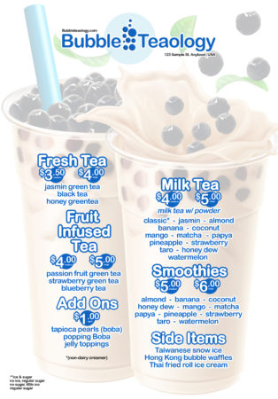 Sample Bubble Tea Menu Design