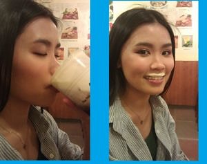 Drinking Mustache Milk Tea